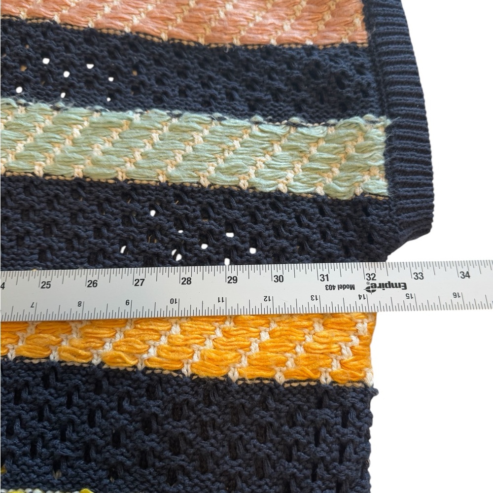 Anthropologie Navy Striped Turtleneck Sweater OS Poncho Crochet Boho Grannycore - Picture 5 of 9